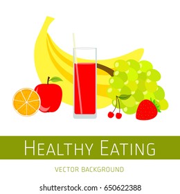 Concept of a healthy diet, vector background, assorted fresh fruits, healthy lifestyle, banner