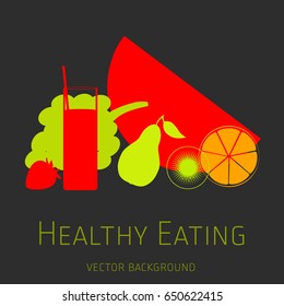 Concept of a healthy diet, vector background, assorted fresh fruits, healthy lifestyle, banner, silhouette