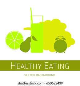 Concept of a healthy diet, vector background, assorted fresh fruits, healthy lifestyle, banner, silhouette