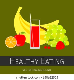 Concept of a healthy diet, vector background, assorted fresh fruits, healthy lifestyle, banner