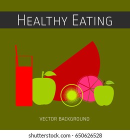 Concept of a healthy diet, vector background, assorted fresh fruits, healthy lifestyle, banner, silhouette
