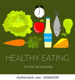 Concept of a healthy diet, vector background, assorted natural fruits and vegetables, healthy lifestyle, banner