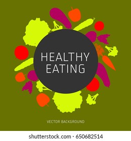 Concept of a healthy diet, vector background, assorted natural vegetables, healthy lifestyle, banner, silhouette