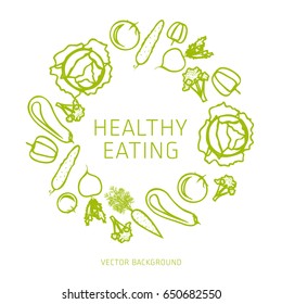 Concept of a healthy diet, vector background, assorted natural vegetables, healthy lifestyle, banner, silhouette