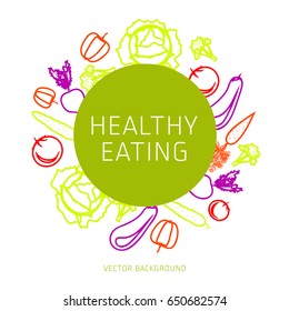 Concept of a healthy diet, vector background, assorted natural vegetables, healthy lifestyle, banner, silhouette