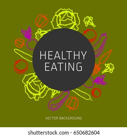 Concept of a healthy diet, vector background, assorted natural vegetables, healthy lifestyle, banner, silhouette