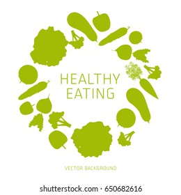 Concept of a healthy diet, vector background, assorted natural vegetables, healthy lifestyle, banner, silhouette