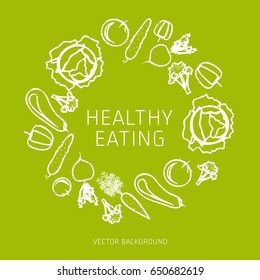 Concept of a healthy diet, vector background, assorted natural vegetables, healthy lifestyle, banner, silhouette
