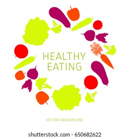 Concept of a healthy diet, vector background, assorted natural vegetables, healthy lifestyle, banner, silhouette