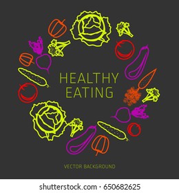 Concept of a healthy diet, vector background, assorted natural vegetables, healthy lifestyle, banner, silhouette