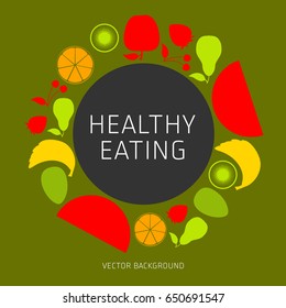 Concept of a healthy diet, vector background, assorted natural fruits, healthy lifestyle, banner, silhouette