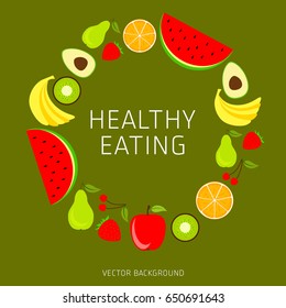 Concept of a healthy diet, vector background, assorted natural fruits, healthy lifestyle, banner