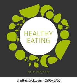 Concept of a healthy diet, vector background, assorted natural fruits, healthy lifestyle, banner, silhouette