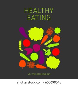 Concept of a healthy diet, vector background, assorted natural fruits and vegetables, healthy lifestyle, banner, silhouette