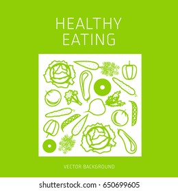 Concept of a healthy diet, vector background, assorted natural fruits and vegetables, healthy lifestyle, banner, silhouette