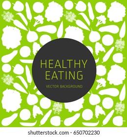 Concept of a healthy diet, vector background, assorted natural vegetables, healthy lifestyle, banner, silhouette