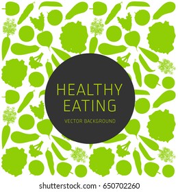 Concept of a healthy diet, vector background, assorted natural vegetables, healthy lifestyle, banner, silhouette