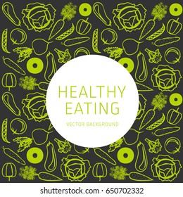 Concept of a healthy diet, vector background, assorted natural vegetables, healthy lifestyle, banner, silhouette