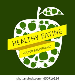 Concept of healthy eating, apple, vector background, healthy lifestyle, banner, silhouette