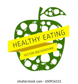 Concept of healthy eating, apple, vector background, healthy lifestyle, banner, silhouette