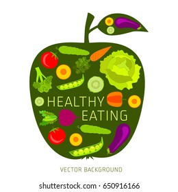 Concept of healthy eating, apple, vector background, healthy lifestyle, banner, silhouette, assorted vegetables