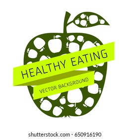 Concept of healthy eating, apple, vector background, healthy lifestyle, banner, silhouette