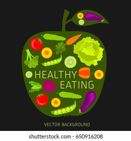 Concept of healthy eating, apple, vector background, healthy lifestyle, banner, silhouette, assorted vegetables