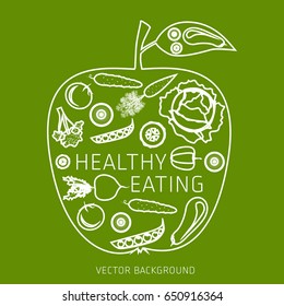 Concept of healthy eating, apple, vector background, healthy lifestyle, banner, silhouette, assorted vegetables