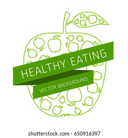 Concept of healthy eating, apple, vector background, healthy lifestyle, banner, silhouette