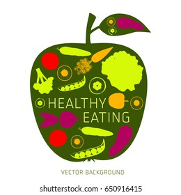 Concept of healthy eating, apple, vector background, healthy lifestyle, banner, silhouette, assorted vegetables