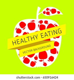 Concept of healthy eating, apple, vector background, healthy lifestyle, banner, silhouette
