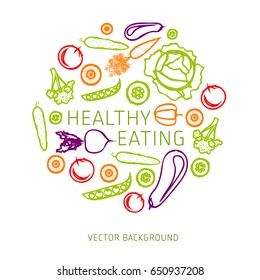 Concept of healthy eating, assorted fresh vegetables, vector background, healthy lifestyle, banner, silhouette