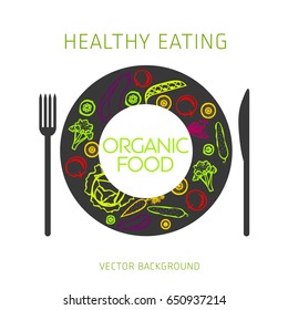 Concept of healthy eating, assorted fresh vegetables, vector background, healthy lifestyle, banner, silhouette