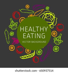 Concept of healthy eating, assorted fresh vegetables, vector background, healthy lifestyle, banner, silhouette