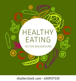Concept of healthy eating, assorted fresh vegetables, vector background, healthy lifestyle, banner, silhouette