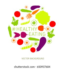 Concept of healthy eating, assorted fresh vegetables, vector background, healthy lifestyle, banner, silhouette