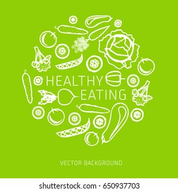 Concept of healthy eating, assorted fresh vegetables, vector background, healthy lifestyle, banner, silhouette