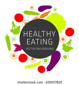 Concept of healthy eating, assorted fresh vegetables, vector background, healthy lifestyle, banner, silhouette