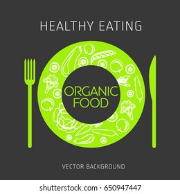 Concept of healthy eating, assorted fresh vegetables, vector background, healthy lifestyle, banner, silhouette
