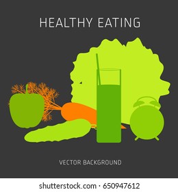 Concept of healthy eating, assorted fresh vegetables, vector background, healthy lifestyle, banner, silhouette