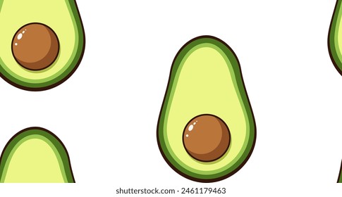 The concept of healthy eating, keto diet. Avocado in cartoon style seamless pattern. Flat vector illustration for print fabric design.