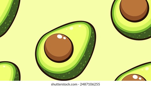 The concept of healthy eating, keto diet. Avocado in cartoon style seamless pattern. Flat vector illustration for print fabric design.