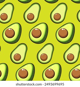 The concept of healthy eating, keto diet. Avocado in cartoon style seamless pattern. Flat vector illustration for print fabric design.