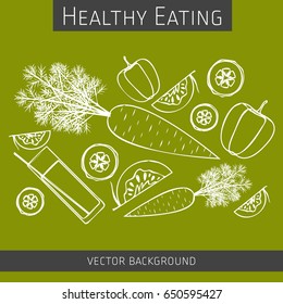Concept of healthy eating, vector background, fresh vegetables, healthy lifestyle, banner, 
silhouette