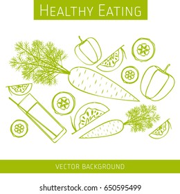 Concept of healthy eating, vector background, fresh vegetables, healthy lifestyle, banner, 
silhouette