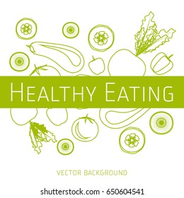 Concept of healthy eating, vector background, assorted fresh vegetables, healthy lifestyle, banner, silhouette