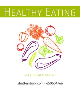 Concept of healthy eating, vector background, assorted fresh vegetables, healthy lifestyle, banner, silhouette