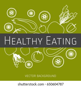 Concept of healthy eating, vector background, assorted fresh vegetables, healthy lifestyle, banner, silhouette