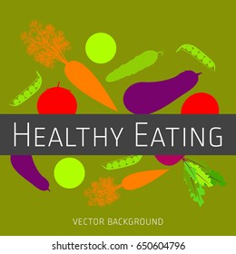 Concept of healthy eating, vector background, assorted fresh vegetables, healthy lifestyle, banner, silhouette
