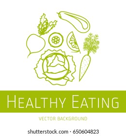 Concept of healthy eating, vector background, assorted fresh vegetables, healthy lifestyle, banner, silhouette
